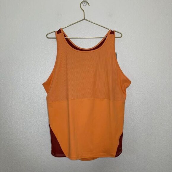 Nike Tank Size 1X Top Yoga Dri-Fit Orange Burgundy Open Back Sleeveless NEW - Picture 1 of 12
